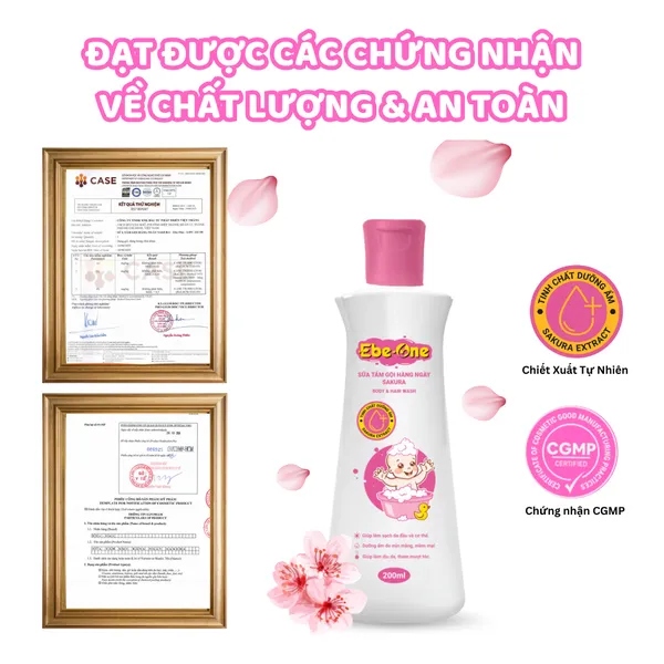 Sữa Tắm Gội Hàng Ngày Sakura Ebe-One - Làm sạch nhẹ nhàng, giữ ẩm tự nhiên, thơm tóc bé yêu!