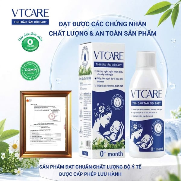 Tinh dầu tắm gội Baby VTCARE - Sạch mát ngăn ngừa rôm sảy, mụn nhọt, mẩn ngứa
