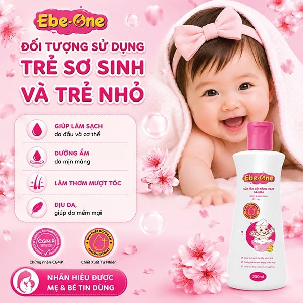 Sữa Tắm Gội Hàng Ngày Sakura Ebe-One - Làm sạch nhẹ nhàng, giữ ẩm tự nhiên, thơm tóc bé yêu!