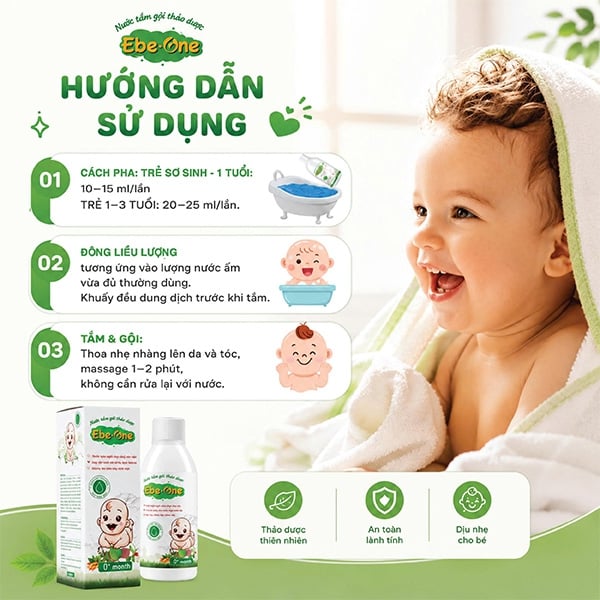 Nước Tắm Gội Thảo Dược Ebe-One tắm sạch, thơm mát, ngăn rôm sảy