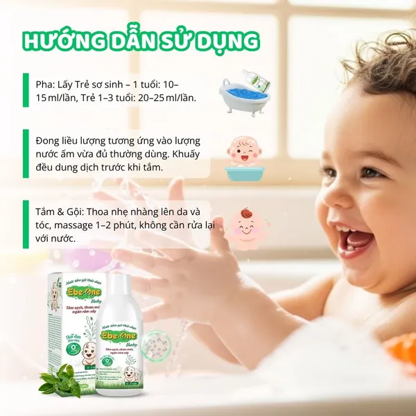 Nước Tắm Gội Thảo Dược Ebe-One tắm sạch, thơm mát, ngăn rôm sảy