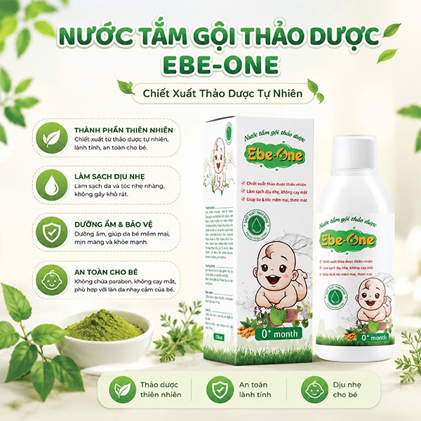 Nước Tắm Gội Thảo Dược Ebe-One tắm sạch, thơm mát, ngăn rôm sảy