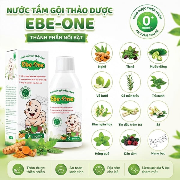 Nước Tắm Gội Thảo Dược Ebe-One tắm sạch, thơm mát, ngăn rôm sảy