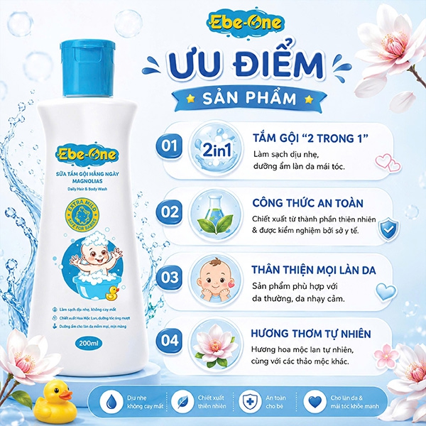 Sữa Tắm Gội Hàng Ngày Magnolias Ebe-One – Dịu nhẹ làn da, thơm mượt mái tóc