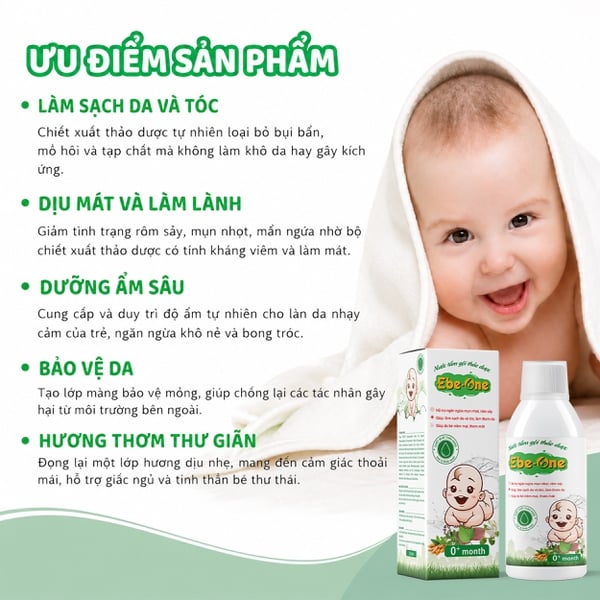 Nước Tắm Gội Thảo Dược Ebe-One tắm sạch, thơm mát, ngăn rôm sảy