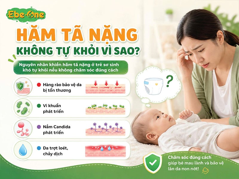 Vì sao hăm tã nặng không tự khỏi Nguyên Nhân Khiến Hăm Tã Nặng Ở Trẻ Sơ Sinh Khó Tự Khỏi Nếu Không Chăm Sóc Đúng Cách