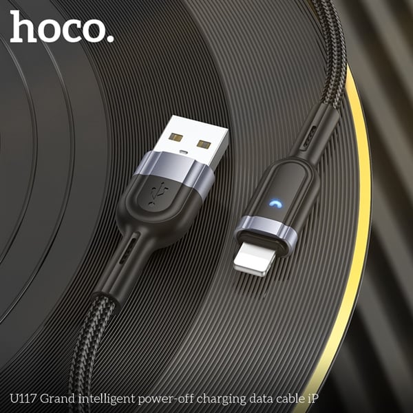 Cáp sạc nhanh Hoco U117 USB to IP bọc dù siêu bền chống rối chính hãng _spU117IPDen 