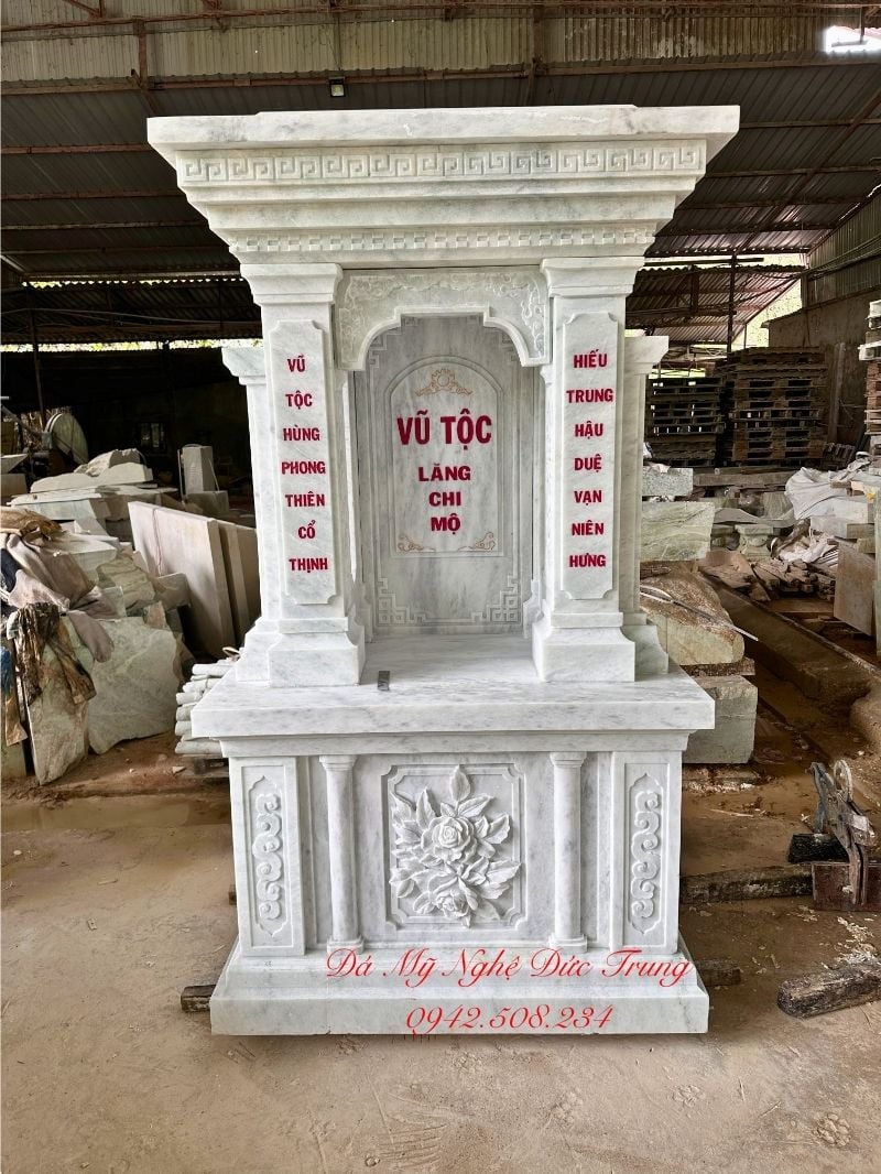 Lăng thờ đá trắng Marble cao cấp thiết kế tinh xảo, hiện đại