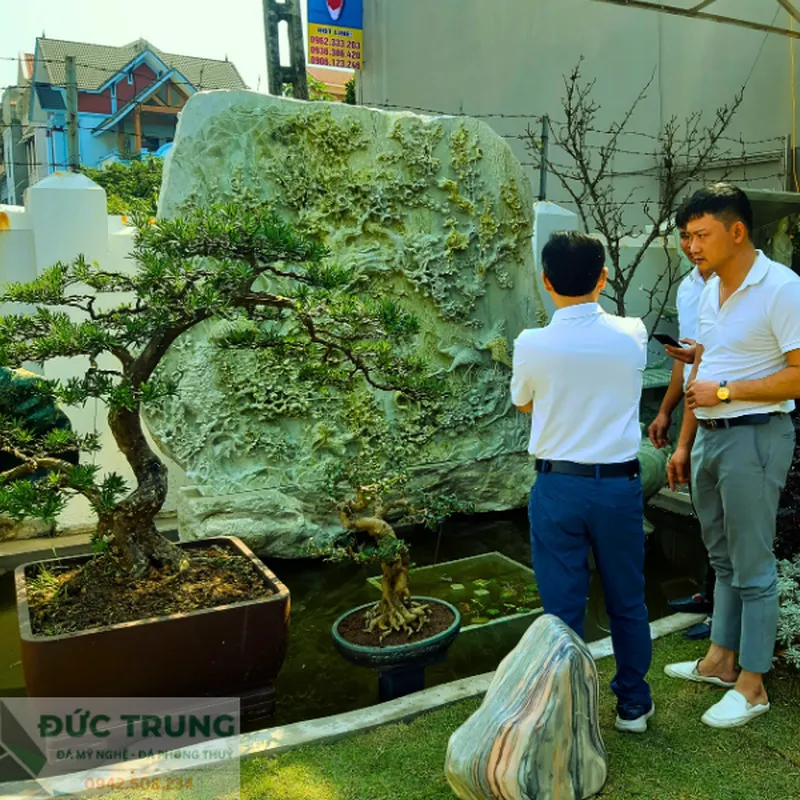 Tranh Tùng Hạc Diên Niên đá ngọc Serpentin nguyên khối chạm khắc tinh xảo