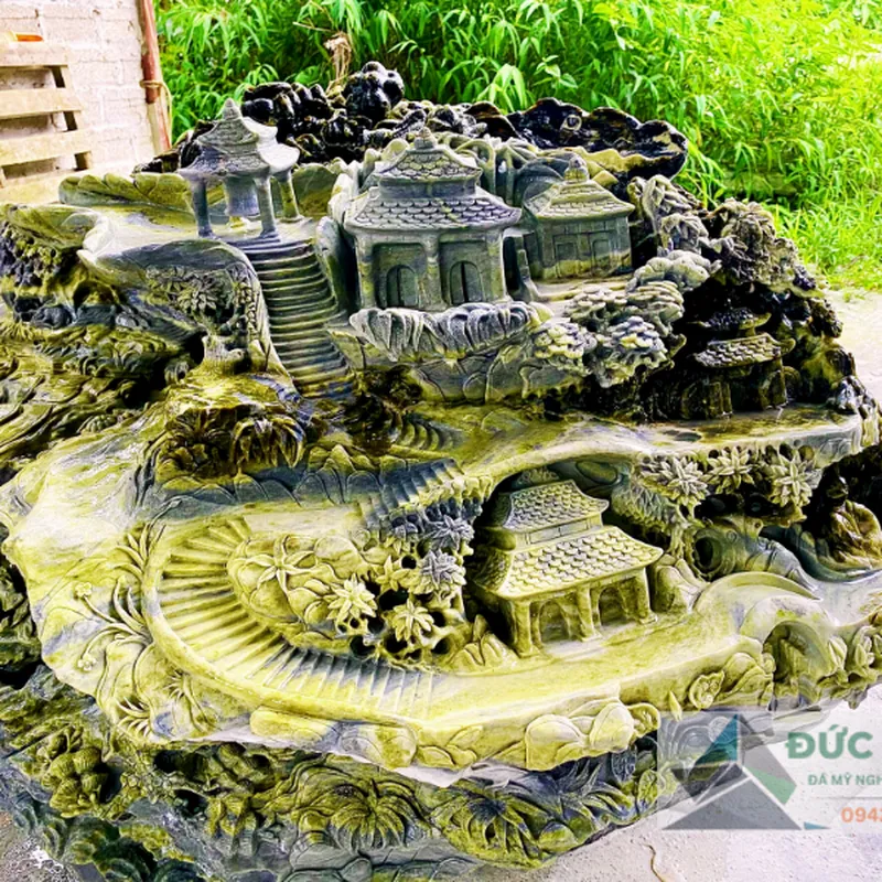 Tác phẩm tiểu cảnh đá ngọc Serpentin – chùa đình – sơn thuỷ hữu tình