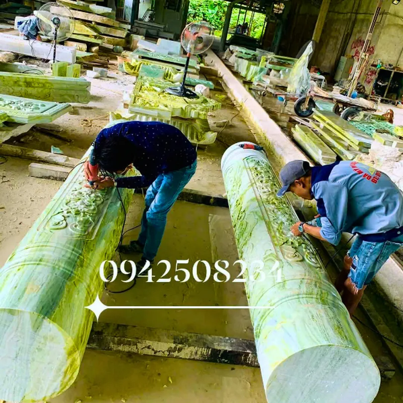 Cột đá đồng trụ tròn trạm khắc hoa văn tinh xảo - Đá Đức Trung