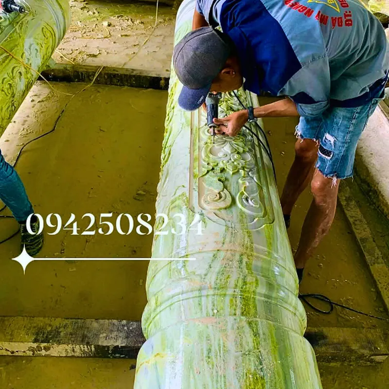 Cột đá đồng trụ tròn trạm khắc hoa văn tinh xảo - Đá Đức Trung
