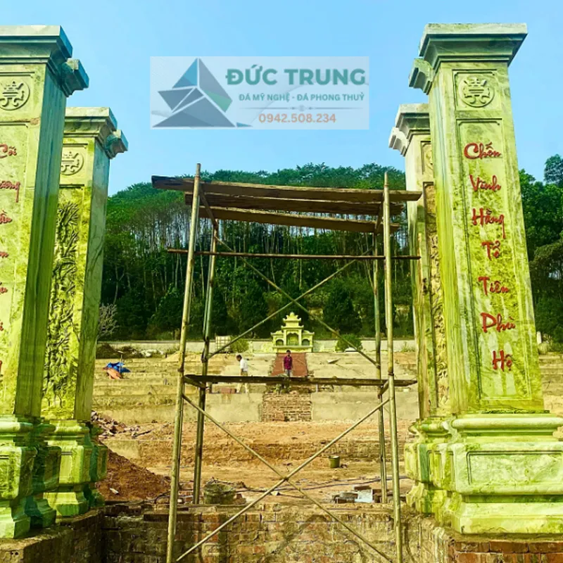Cột đồng trụ vuông đá ngọc Serpentin nguyên khối cao cấp