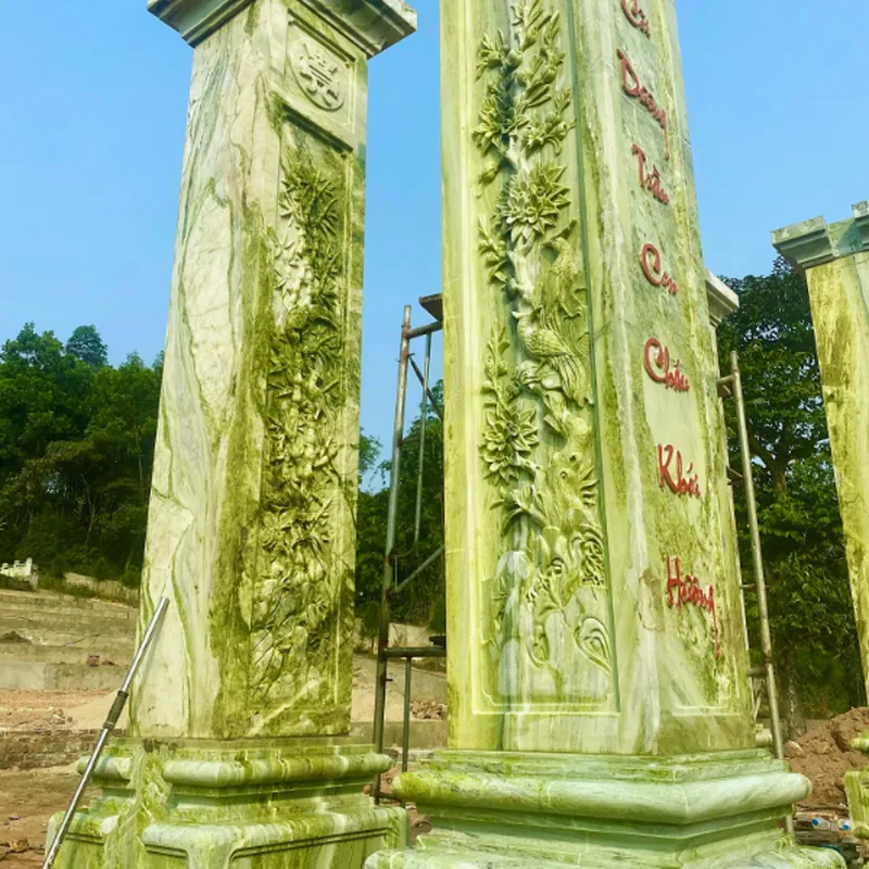 Cột đồng trụ vuông đá ngọc Serpentin nguyên khối cao cấp