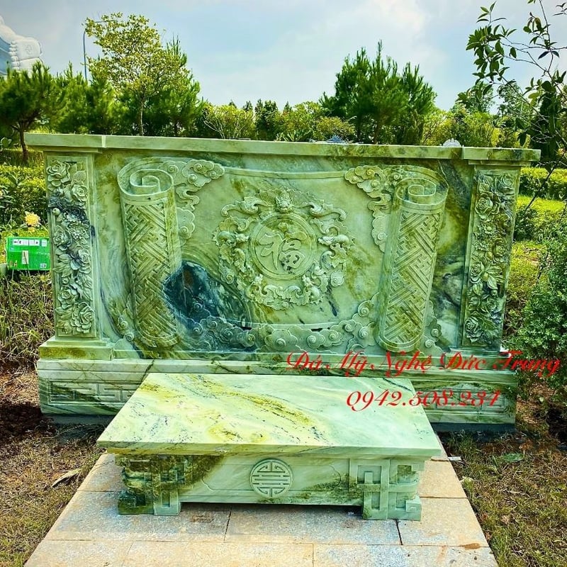 Cuốn Thư Đá Mẫu Mới Chữ Phúc Chạm Nổi Hoa Hồng & Tứ Linh – Mẫu Hình Chữ Nhật Cân Đối