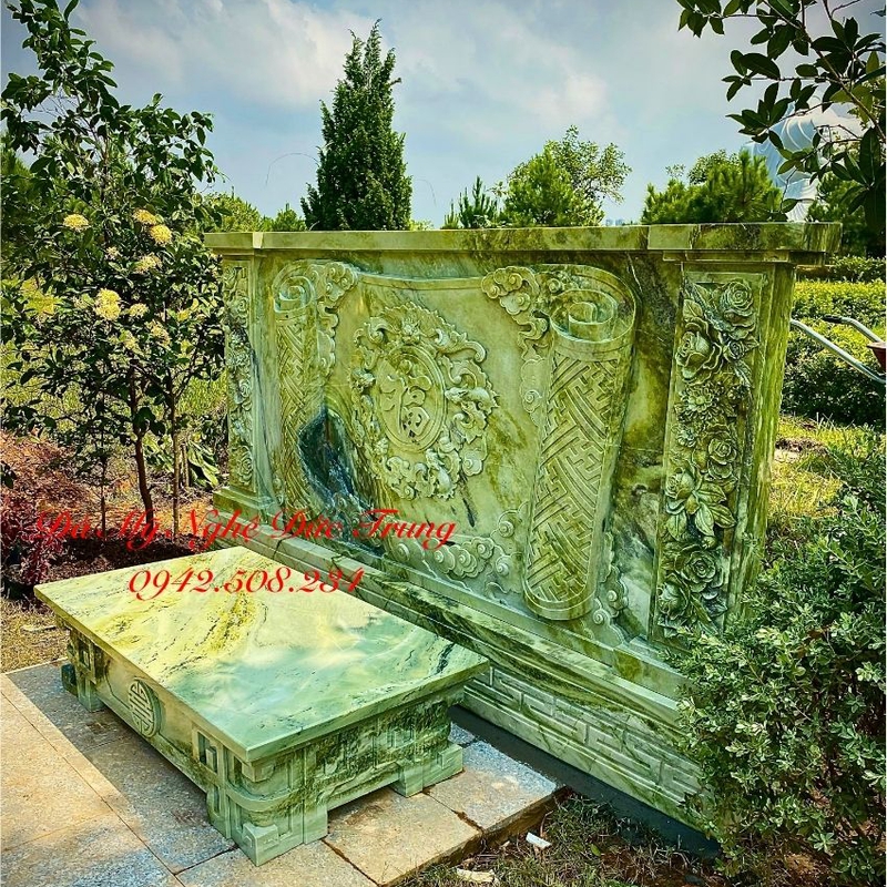 Cuốn Thư Đá Mẫu Mới Chữ Phúc Chạm Nổi Hoa Hồng & Tứ Linh – Mẫu Hình Chữ Nhật Cân Đối