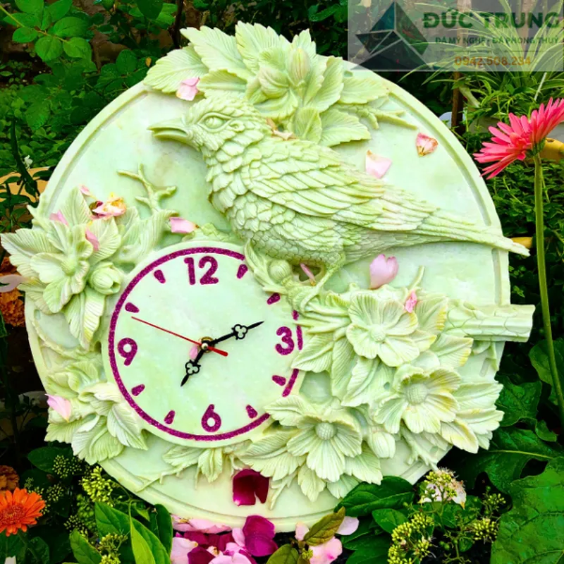 Đồng hồ đá ngọc Serpentin – Chim đậu cành hoa