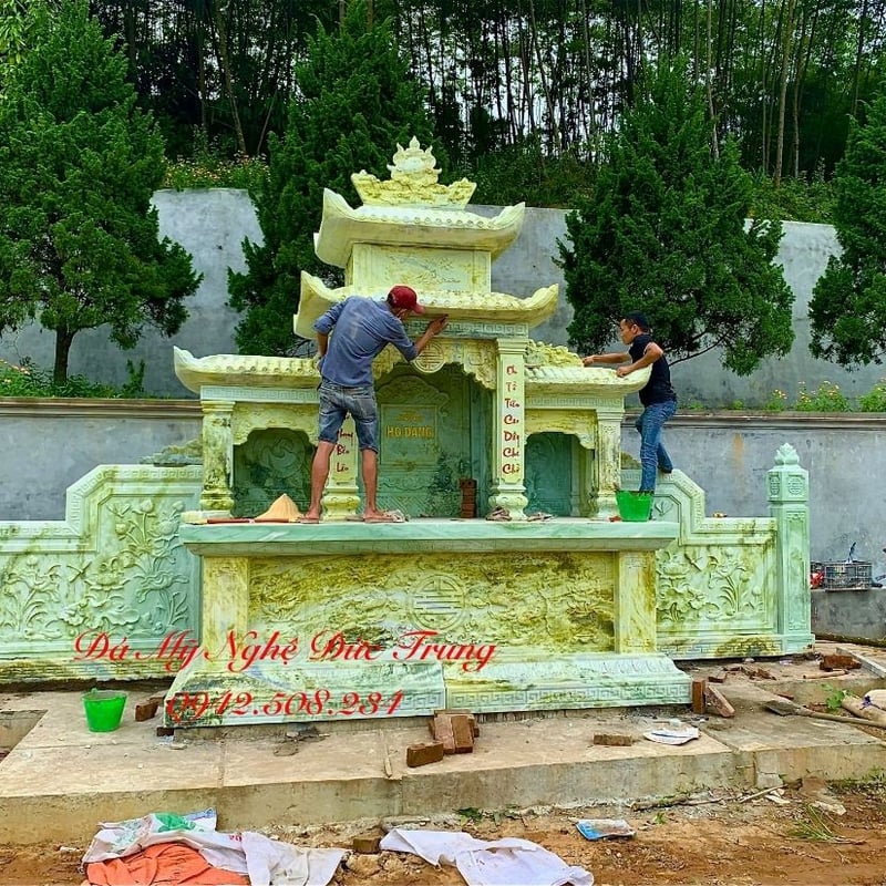 Lăng Thờ Đá Ngọc Serpentine Nguyên Khối Cao Cấp – Long Đình Đá Phong Thuỷ Hiện Đại