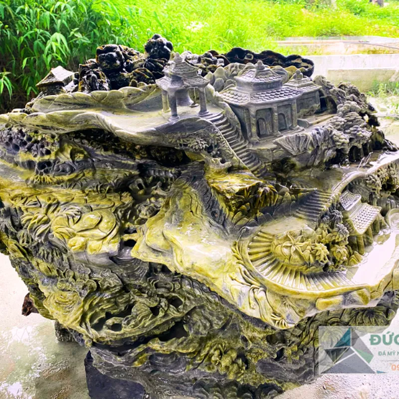 Tác phẩm tiểu cảnh đá ngọc Serpentin – chùa đình – sơn thuỷ hữu tình