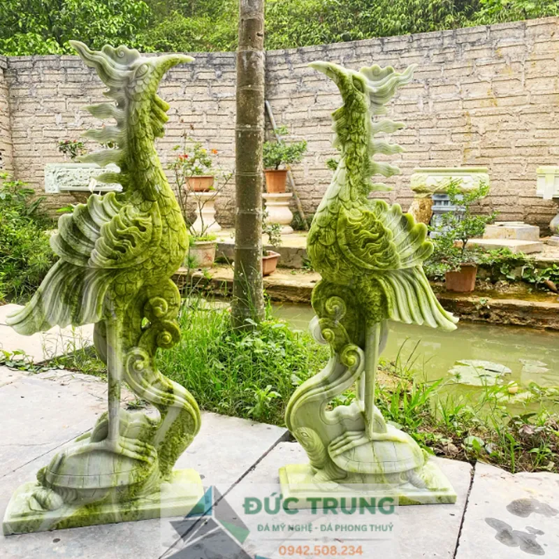 Cặp rùa hạc đá ngọc phong thủy đặt lăng mộ – đền chùa