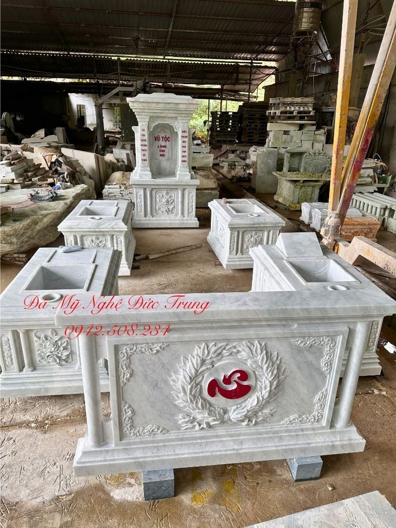 Tổng thể khu lăng mộ đá trắng Marble theo phong cách Âu đẹp và hiện đại