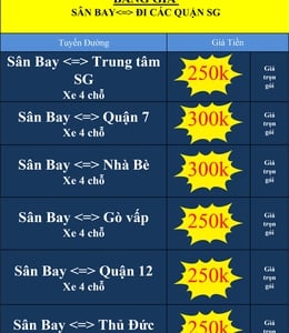 BẢNG GIÁ XE 5 CHỖ TỪ SÂN BAY ĐI TRUNG TÂM