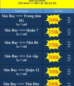 BẢNG GIÁ XE 7 CHỖ TỪ SÂN BAY ĐI TRUNG TÂM