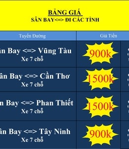 BẢNG GIÁ XE 7 CHỖ TỪ SÂN BAY ĐI CÁC TỈNH