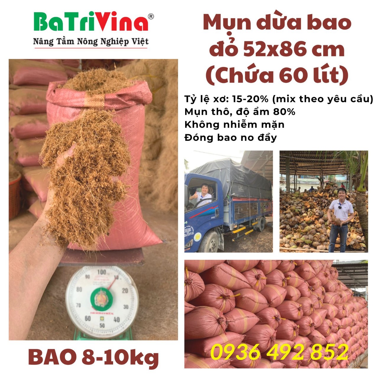 mụn dừa thô chưa xử lý bao đỏ batrivina