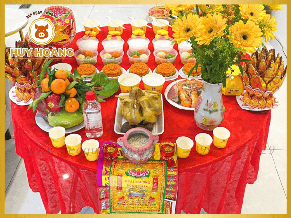 Góc chụp cận cảnh mâm cúng khai trương