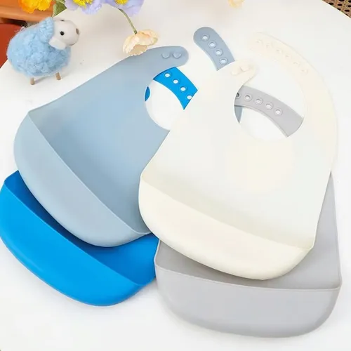 Premium silicone bib with food catcher for babies, easy to clean