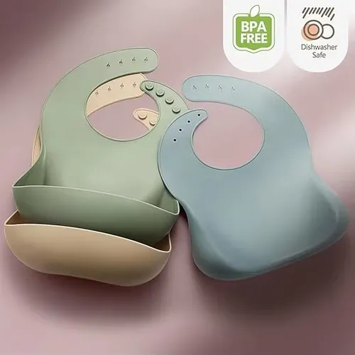 Premium silicone bib with food catcher for babies, easy to clean