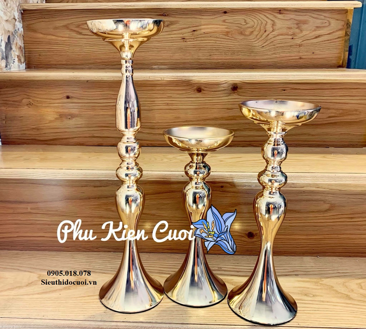 Chân nến pha lê trang trí tông màu vàng Chân nến pha lê trang trí tông màu vàng