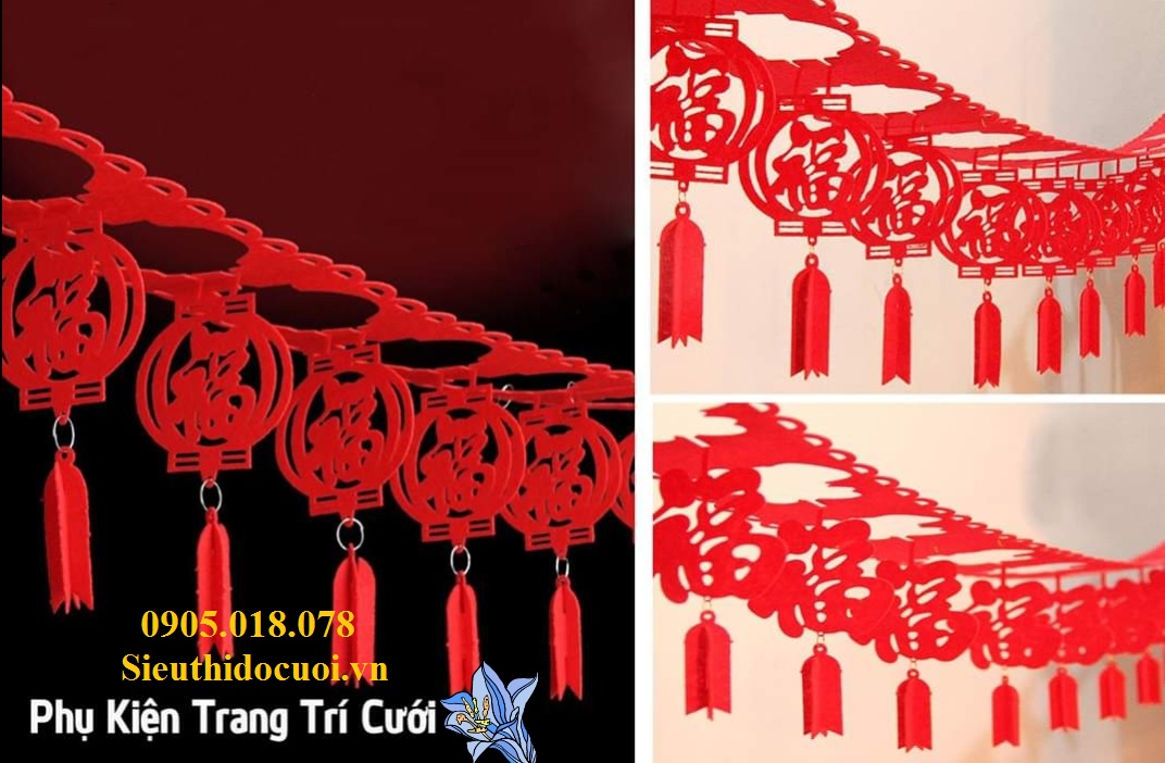 Dây song hỷ trang trí ngày cưới, Lồng đèn cưới Dây song hỷ trang trí ngày cưới, Lồng đèn cưới