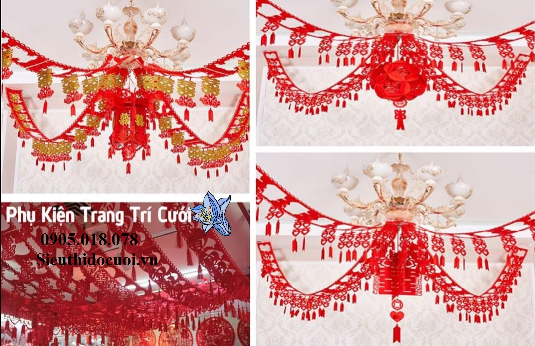Dây song hỷ trang trí ngày cưới, Lồng đèn cưới Dây song hỷ trang trí ngày cưới, Lồng đèn cưới
