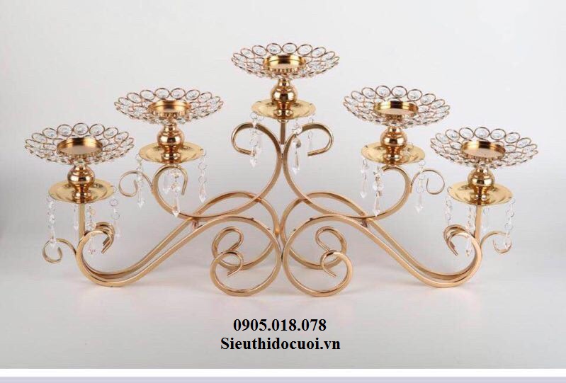 Chân nến pha lê trang trí tông màu vàng Chân nến pha lê trang trí tông màu vàng