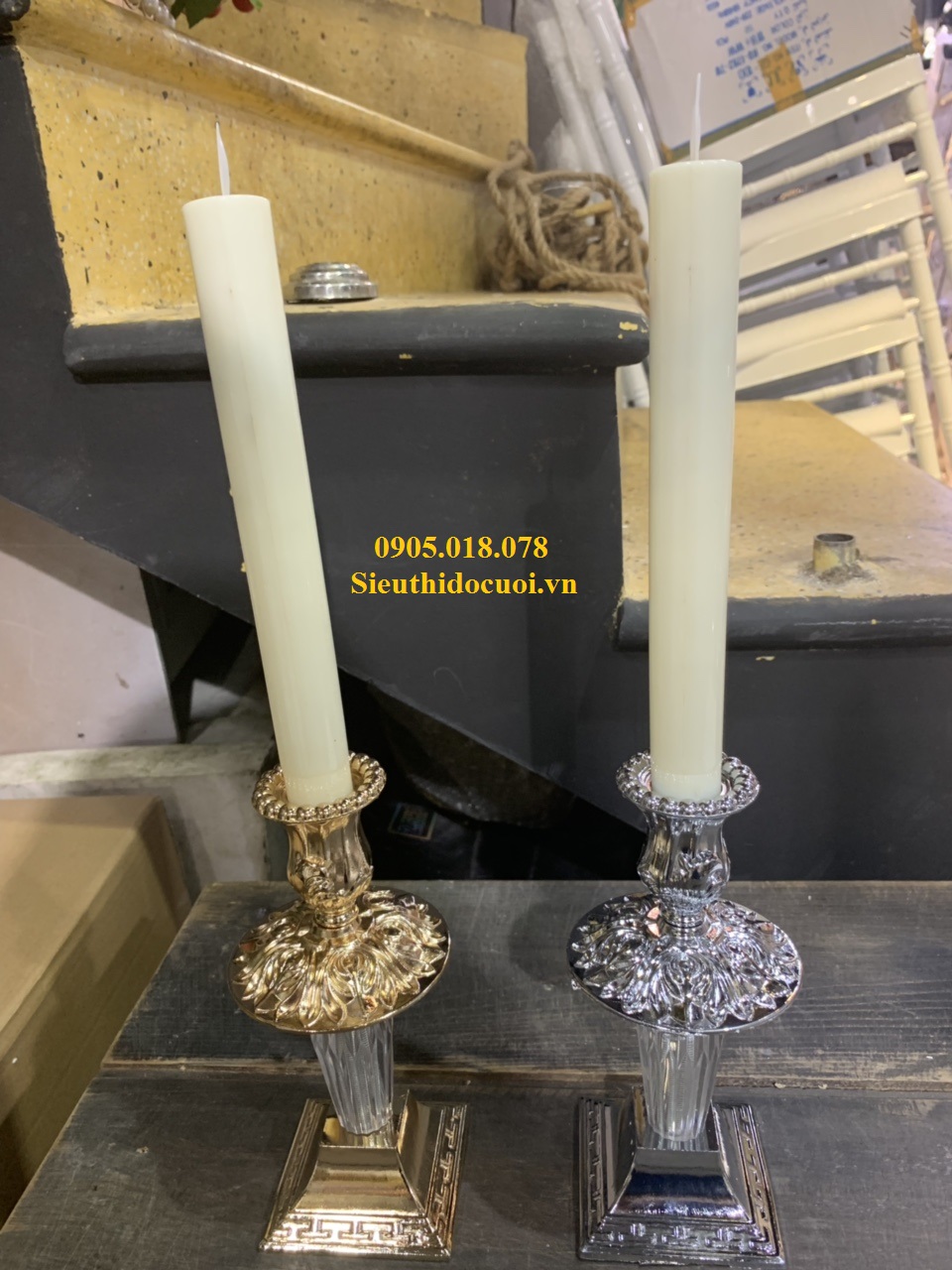 Chân nến pha lê trang trí tông màu vàng Chân nến pha lê trang trí tông màu vàng