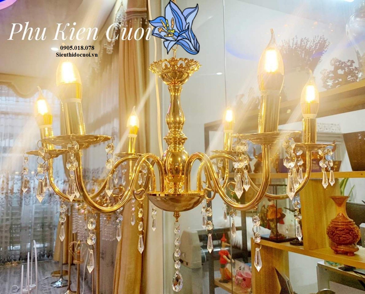 ĐÈN CHÙM PHA LÊ NẾN 6 NHÁNH (6 NẾN) ĐÈN CHÙM PHA LÊ NẾN 6 NHÁNH (6 NẾN)