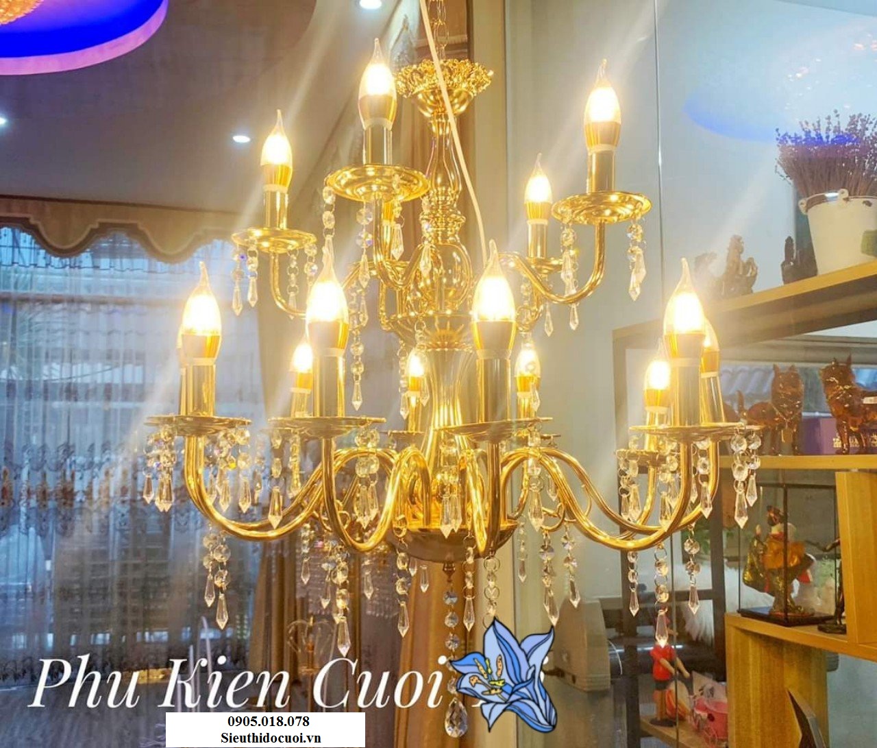 Đèn chùm pha lê nến 15 nhánh (15 nến) Đèn chùm pha lê nến 15 nhánh (15 nến)