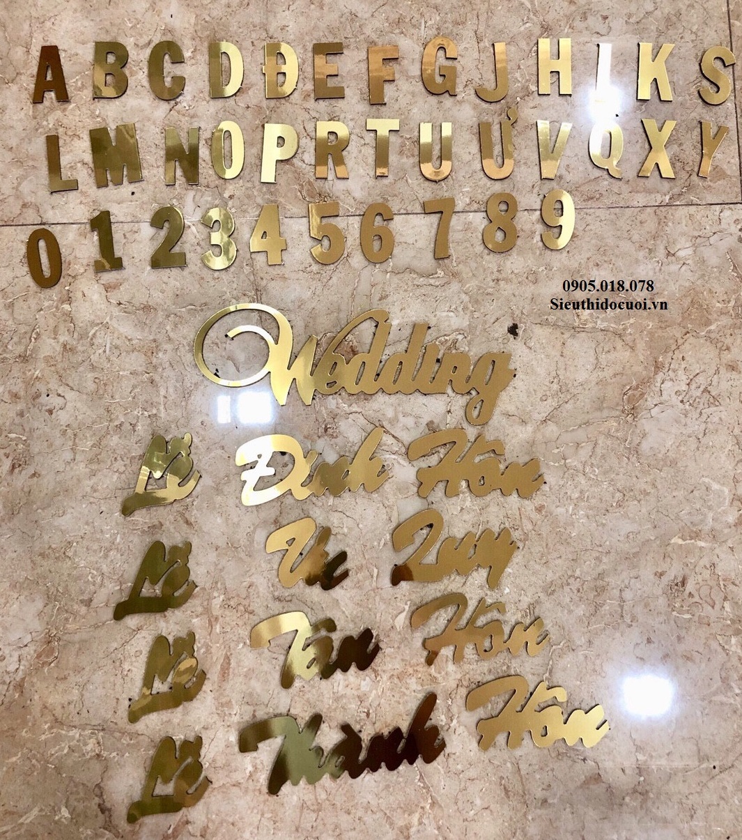 Bảng tên cô dâu chú rể bằng alu và bộ chữ số Bảng tên cô dâu chú rể bằng alu và bộ chữ số