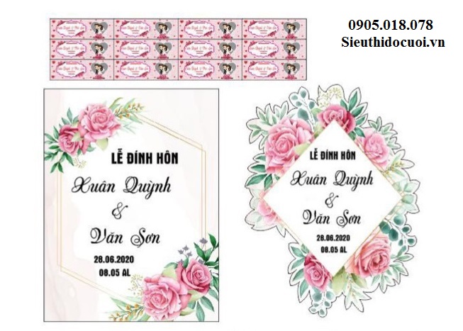 Bảng tên cô dâu chú rể bằng fomex, tem nước suối, chữ xốp Bảng tên cô dâu chú rể bằng fomex, tem nước suối, chữ xốp