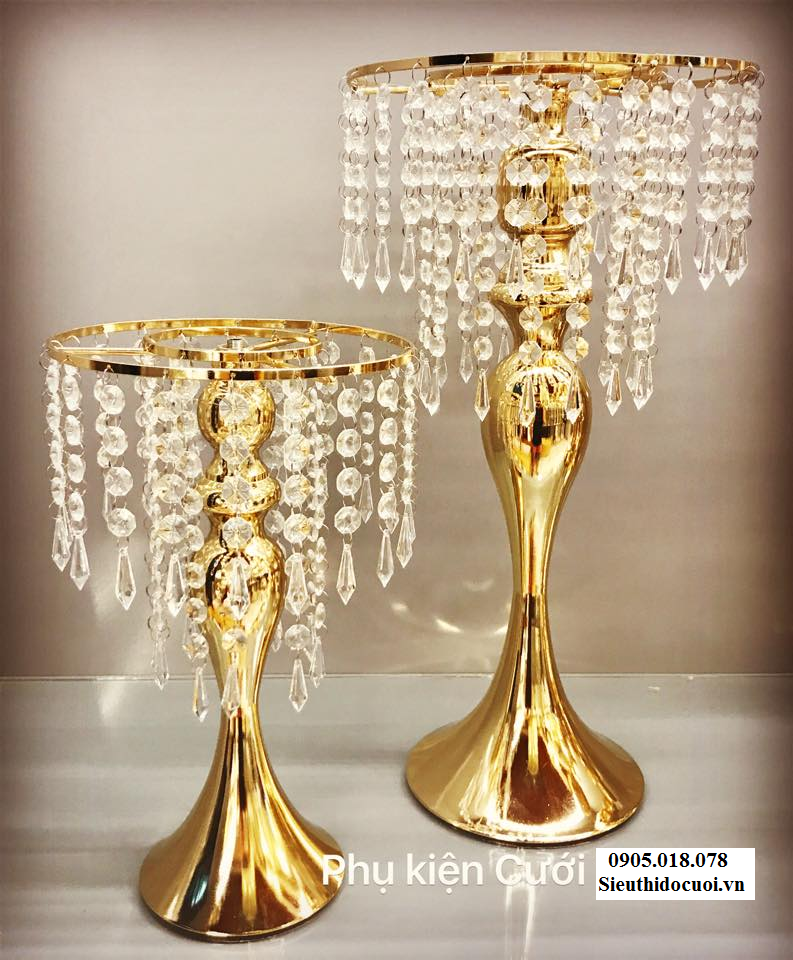 Chân nến pha lê trang trí tông màu vàng