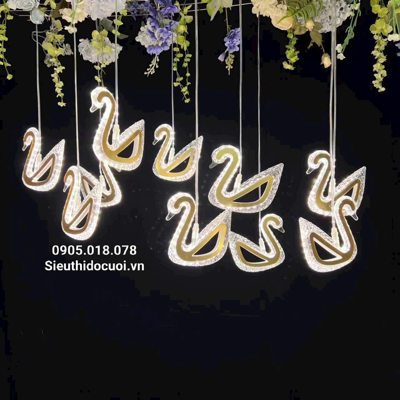 Đèn thả led đám cưới chim thiên nga Đèn thả led đám cưới chim thiên nga