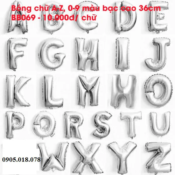 Bóng Bạc Chữ Cái Màu Bạc 36cm