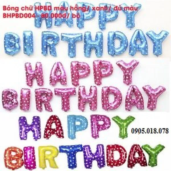 Bóng Bạc Chữ Happy Birthday đủ màu