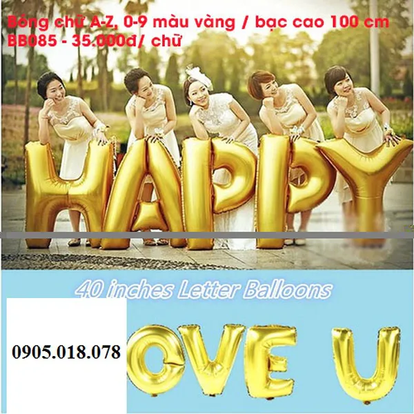 Bóng Bạc Chữ và Số Màu Vàng Bạc 100cm