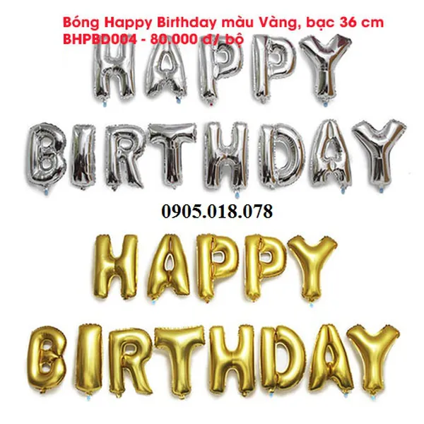 Bóng Bạc Happy Birthday màu Vàng Bạc
