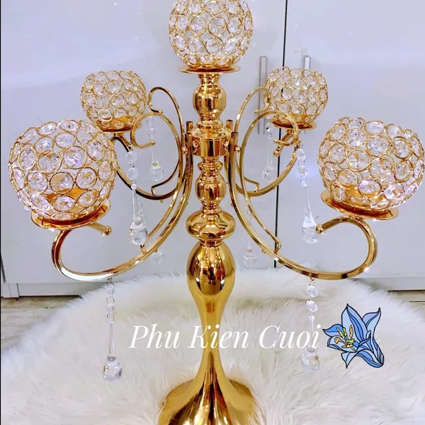 Chân nến pha lê màu vàng, chân nến màu bạc, chân nến giá sỉ