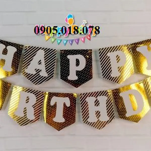 Dây Treo Happy Birthday Chủ Đề Gold Ép Kim