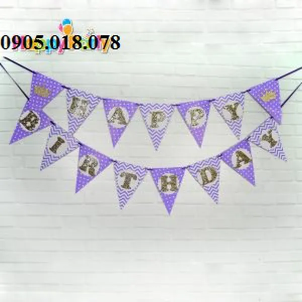 Dây Treo Happy Birthday Chủ Đề Tím Gold Kim Tuyến